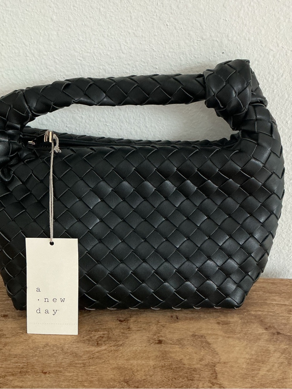 a new day Black Woven Shoulder Bag with Top Handle